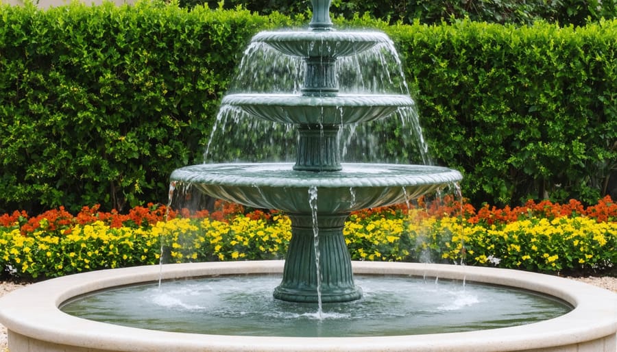 Decorative garden water fountain creating peaceful ambient sounds
