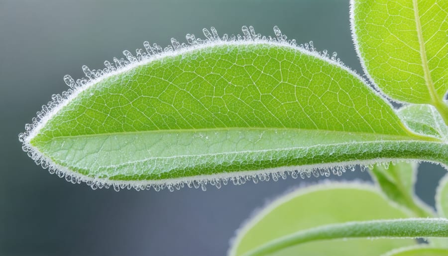Close-up view of silvery-white, velvet-textured Lamb's Ear plant leaves