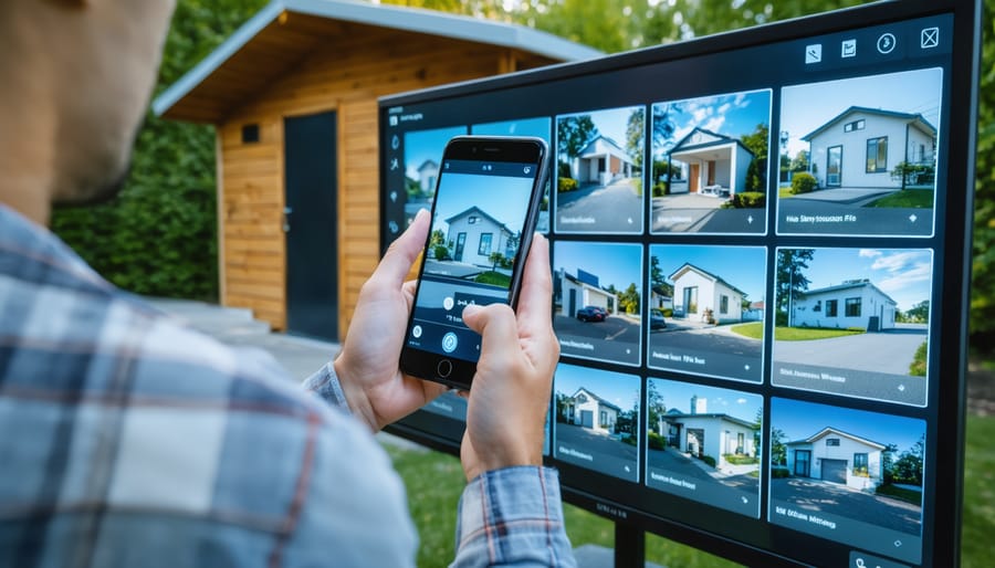 Mobile interface showing smart security system controls for two-level shed
