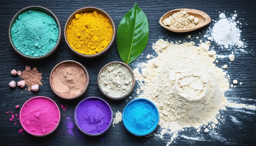Organized display of eco-friendly paint ingredients with labels