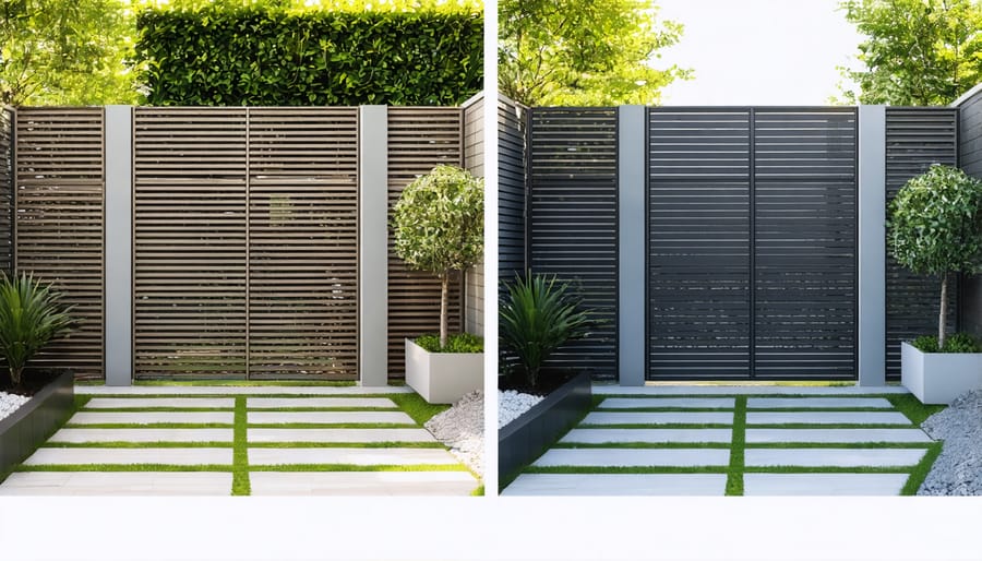 Before and after comparison of backyard privacy transformation using portable screens