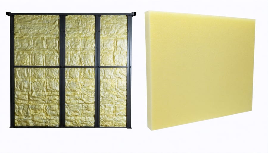 Various types of shed insulation materials displayed for comparison