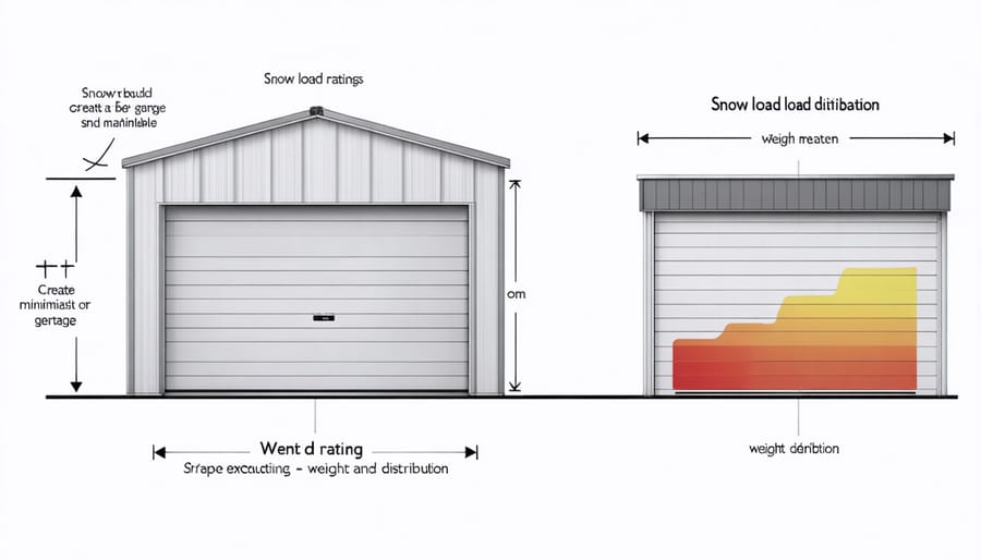 Technical illustration of snow load capacity measurements on a portable garage roof