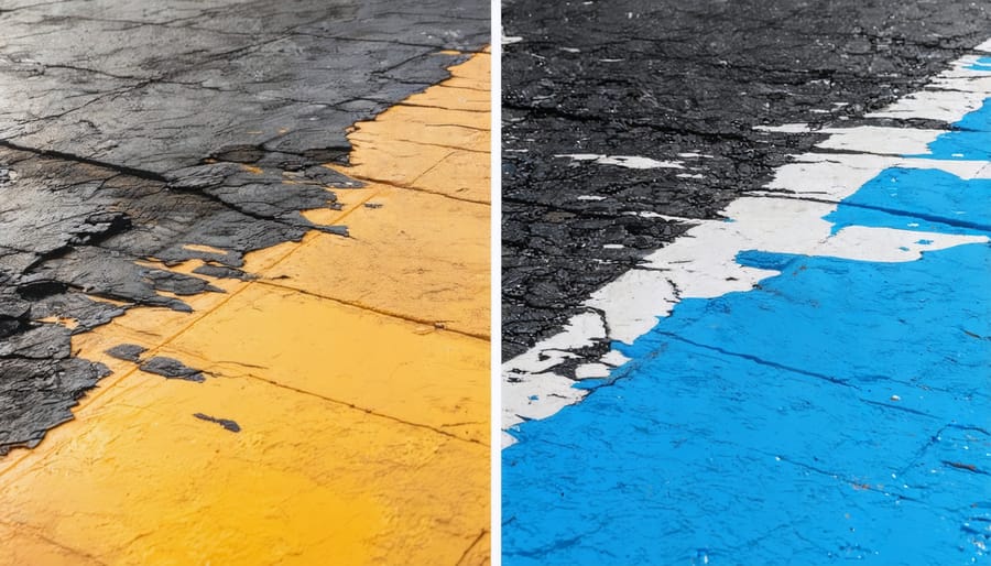 Comparison of yellowed, chalky UV-damaged epoxy surface next to a clear, protected epoxy surface