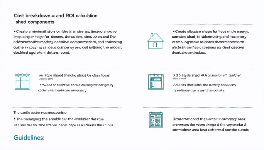 Visual chart comparing initial costs versus long-term savings for zero-energy shed features