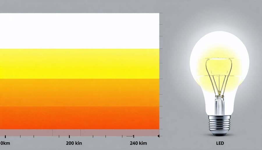 LED color temperature scale showing warm white (2700K) to cool white (6500K) with visual examples