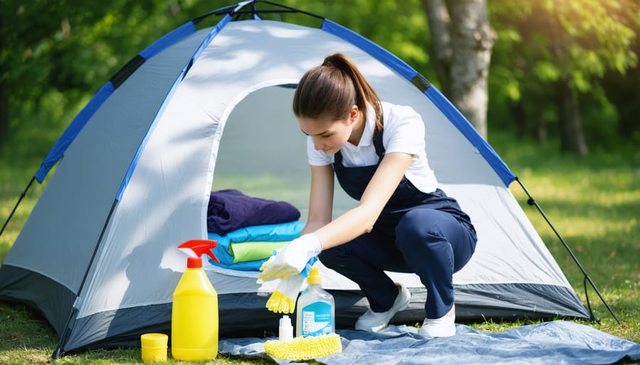 Demonstration of eco-friendly tent cleaning techniques using natural products