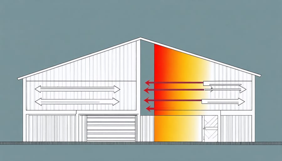Diagram showing how ridge vents create natural airflow through a barn structure