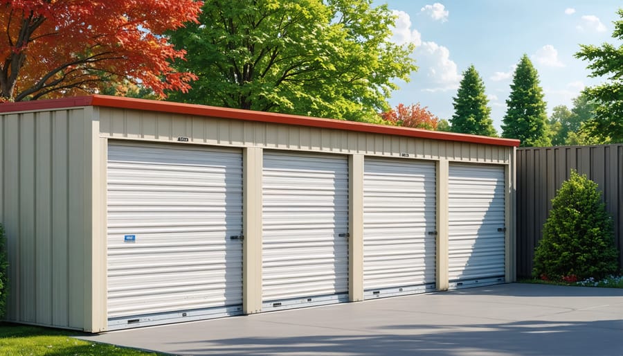 Person performing seasonal maintenance checks on outdoor storage unit with visible inspection points