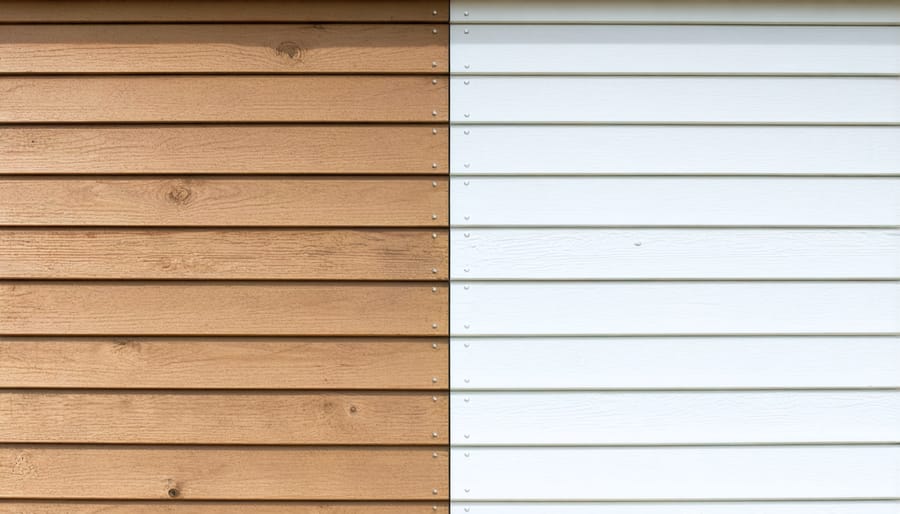 Side-by-side comparison of unpainted and painted shed floor showing improved appearance and protection