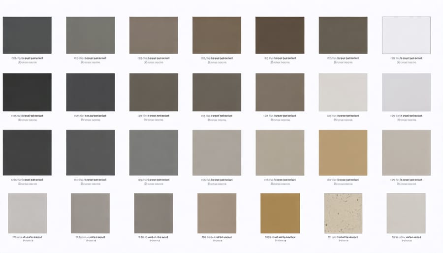 Various shed floor paint types displayed with their recommended surface materials