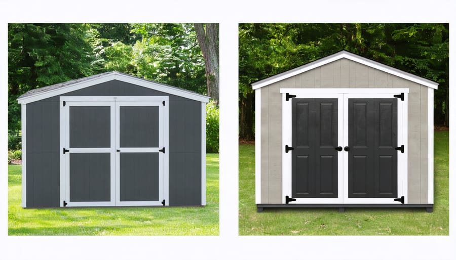 Comparison showing differences between basic and premium ShelterLogic storage sheds