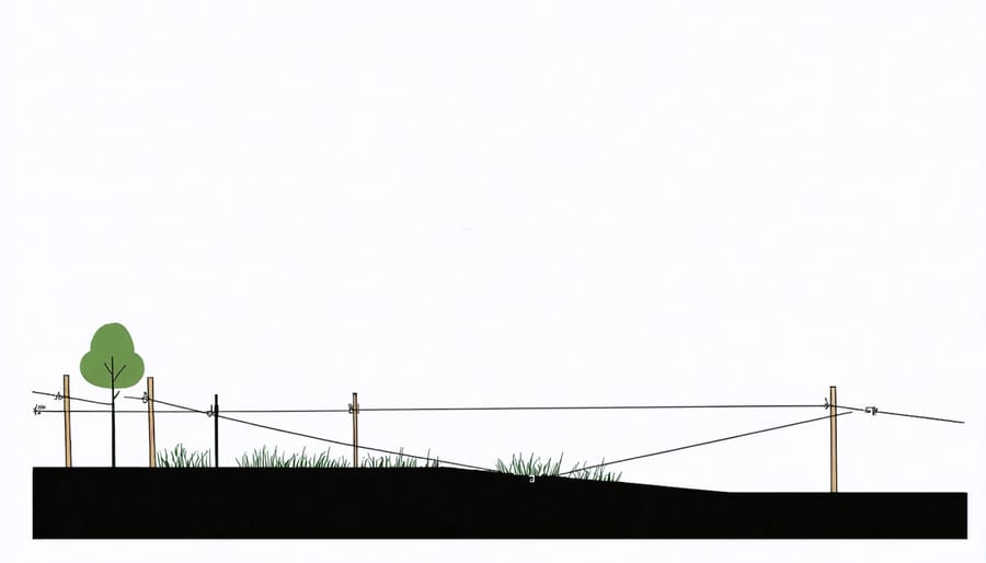 Instructional diagram demonstrating slope measurement technique with stakes, string, and level