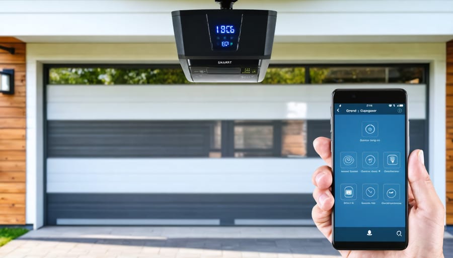 Modern smart garage door opener with mobile app control interface