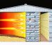 A conceptual cross-section image of a metal shed, comparing uninsulated and insulated walls, showcasing the impact of insulation in preventing heat transfer and controlling climate for year-round comfort.