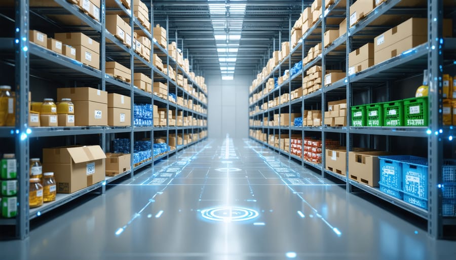 Smart storage shed featuring digital inventory tracking system and organized shelving units