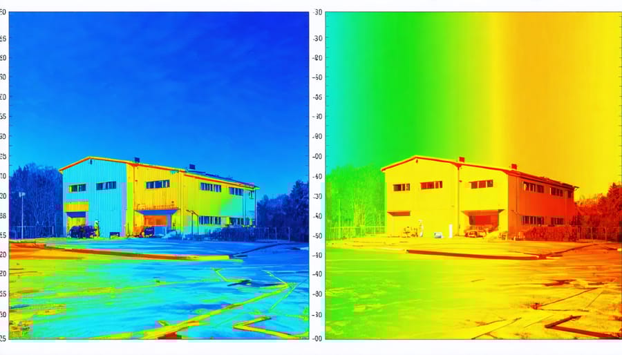 Side-by-side thermal images demonstrating temperature difference with and without insulation