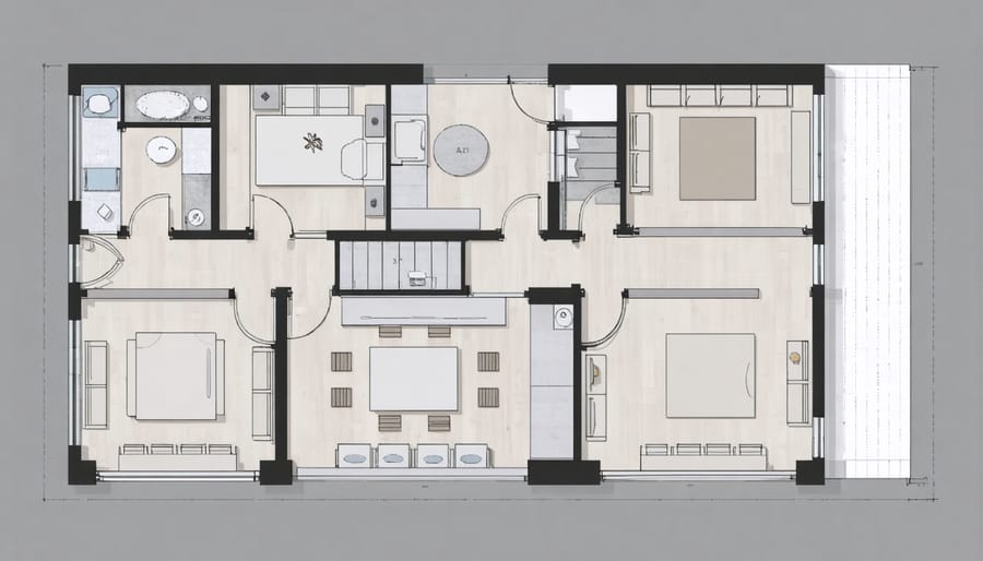 3D rendered floor plan of a two-story shed showing space optimization