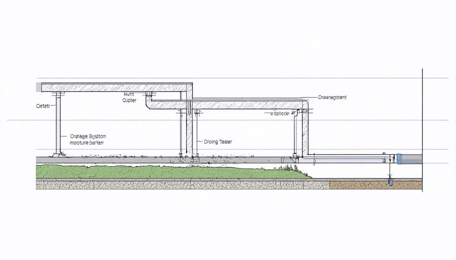 Technical illustration of water management systems for outdoor storage units