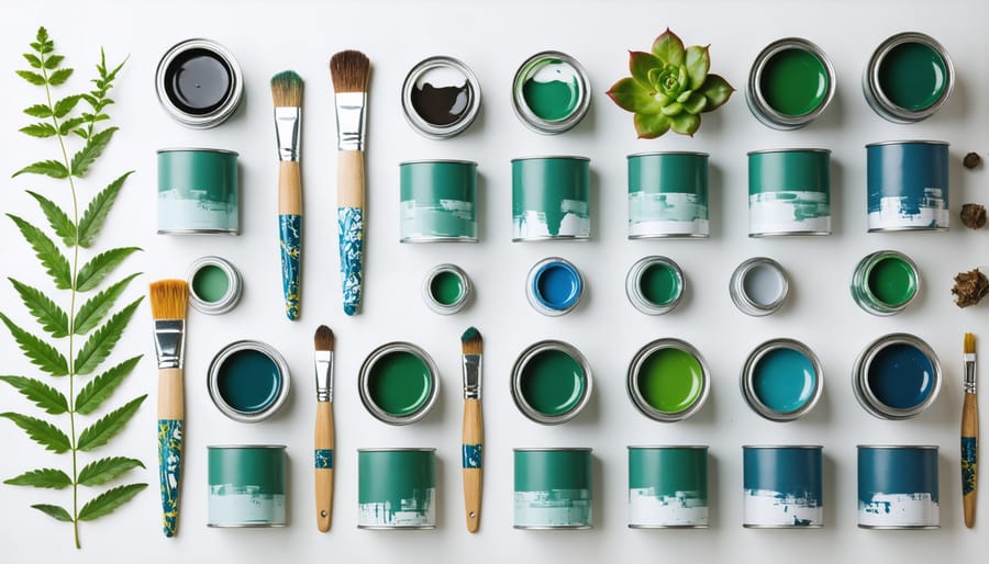 Selection of eco-friendly zero VOC paint products with application tools