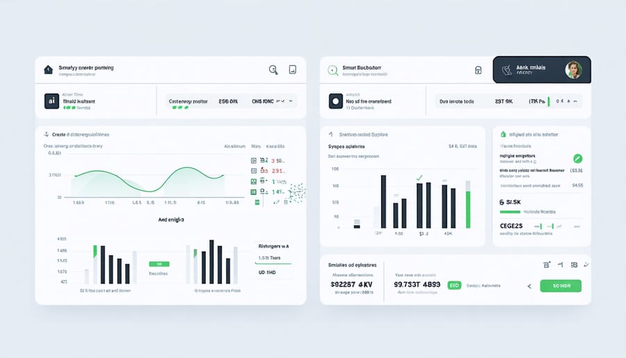 Digital interface showing energy usage graphs and AI-powered analytics for shed power management