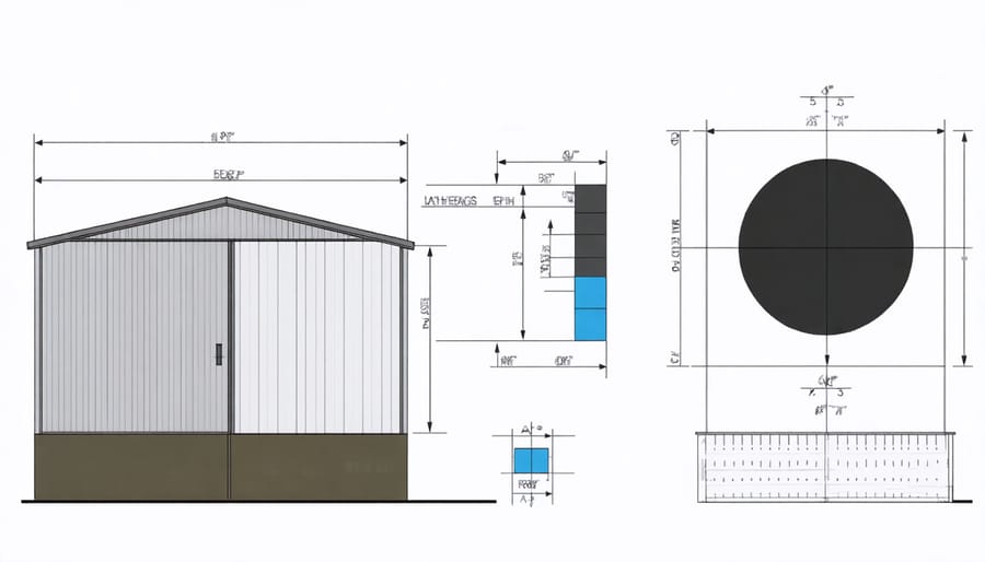 AR app displaying measurements and site planning guidelines for shed installation