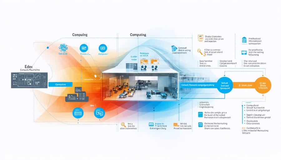 Infographic showing edge computing data flow between smart shed and user devices