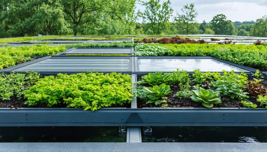 Shed roof featuring succulent plants and integrated guttering system for water collection
