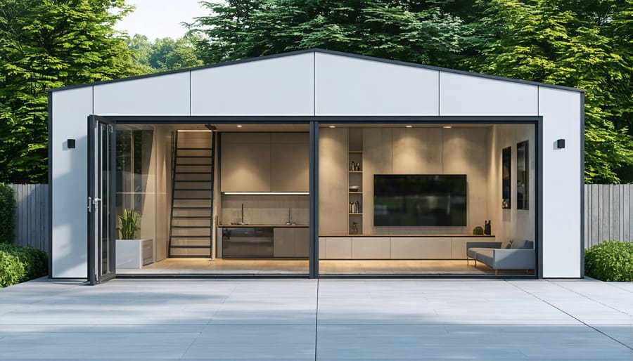Modern two-room storage shed with separate entrances and windows