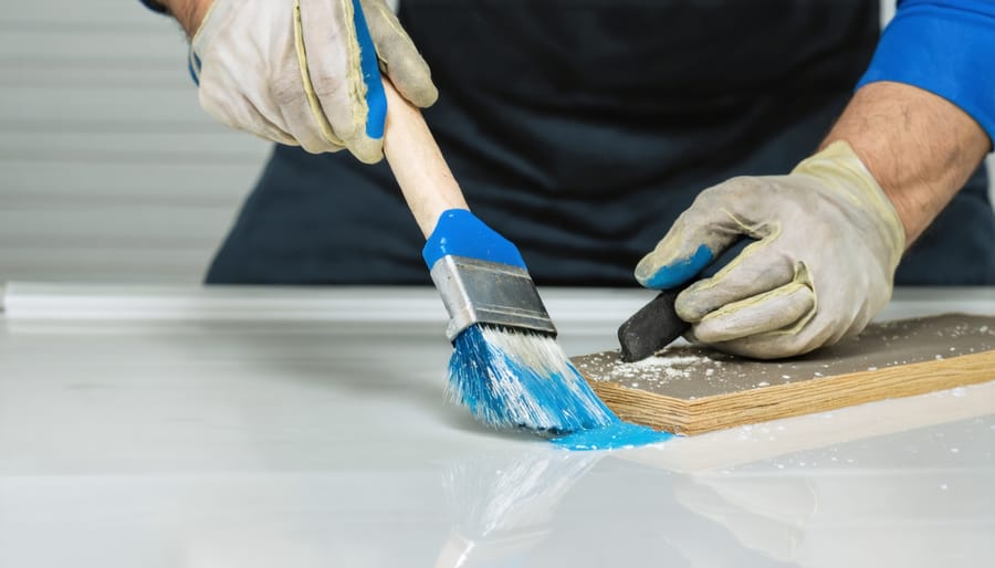 Professional demonstrating proper resin foundation installation techniques with specialized tools