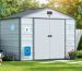 Illustration of a garden shed equipped with modern security systems, including motion sensors, wireless connectivity, and a smartphone showing alerts, representing effective protection against theft.