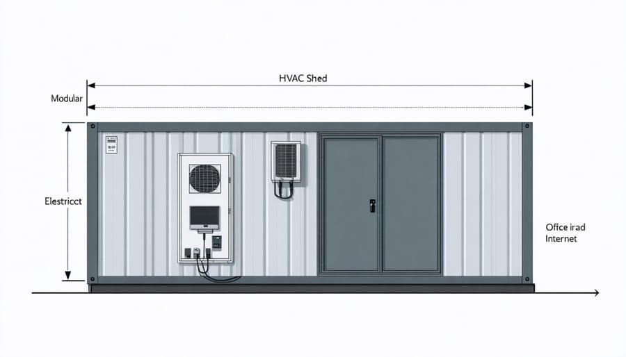 Detailed schematic of utility installations in a modular shed office