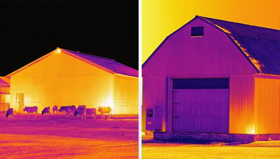 Side-by-side thermal images showing temperature distribution in regular and AI-optimized storage sheds