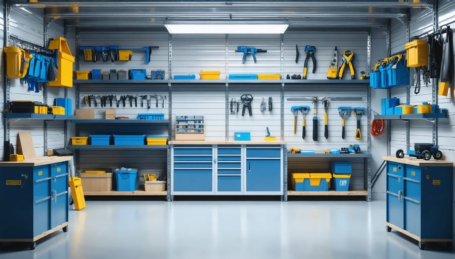 Modern automated shelving system in an 8x12 shed with digital display and moving parts