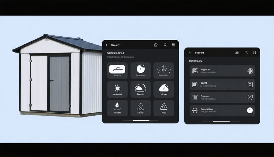 Smart shed control interface displaying multiple monitoring and control features