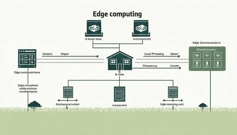 Architectural diagram of edge computing components in a smart storage shed system