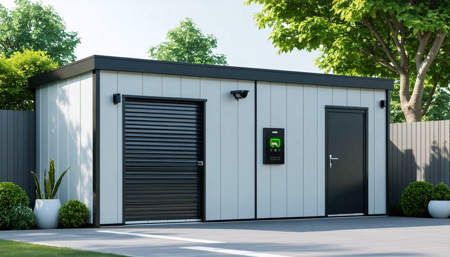 Smart storage shed featuring integrated automation and security technology