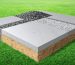 Detailed illustration of various metal shed foundation options, including concrete slabs, gravel pads, and concrete blocks, set in a yard with a focus on stability and proper drainage.
