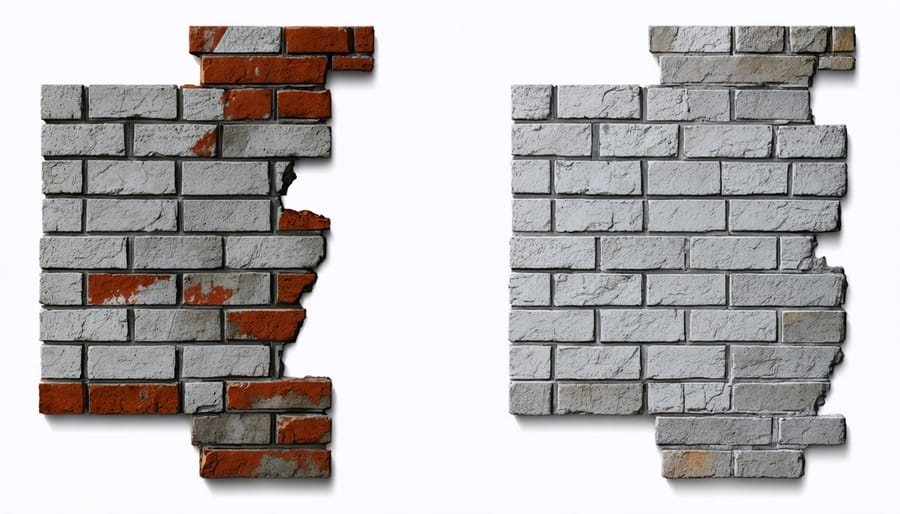Comparison showing proper and improper placement of support points in load-bearing walls