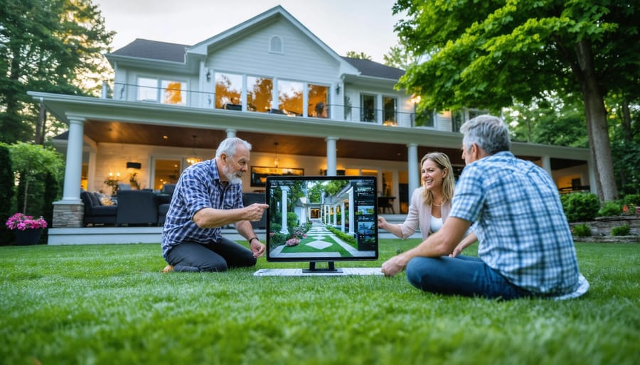 Couple using tablet to plan outdoor space with augmented reality app