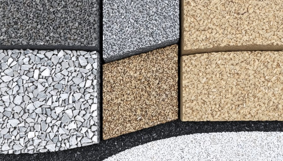 Construction sequence of a gravel pad foundation showing different gravel layers and compaction steps