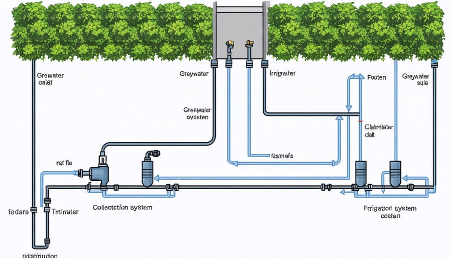 Infographic of greywater system showing water flow from house to garden