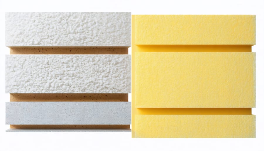 Different types of garage insulation materials including fiberglass, foam board, and spray foam