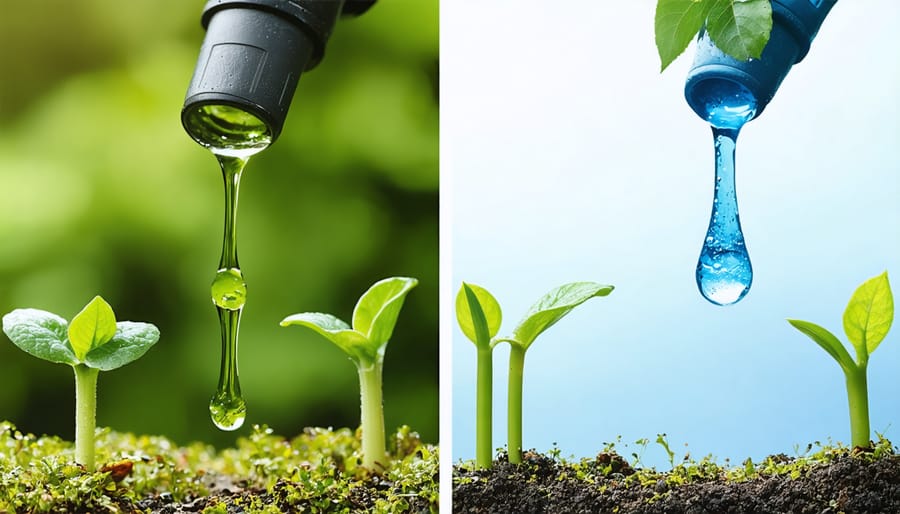 Side-by-side comparison of clean, well-maintained drip system next to clogged, damaged system
