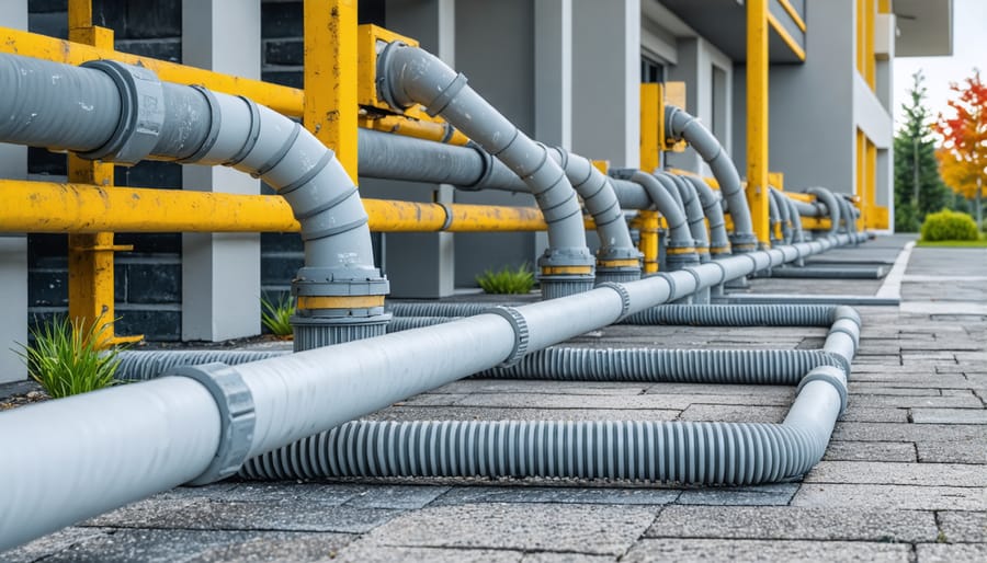 Weather-resistant electrical conduit mounted on exterior shed wall
