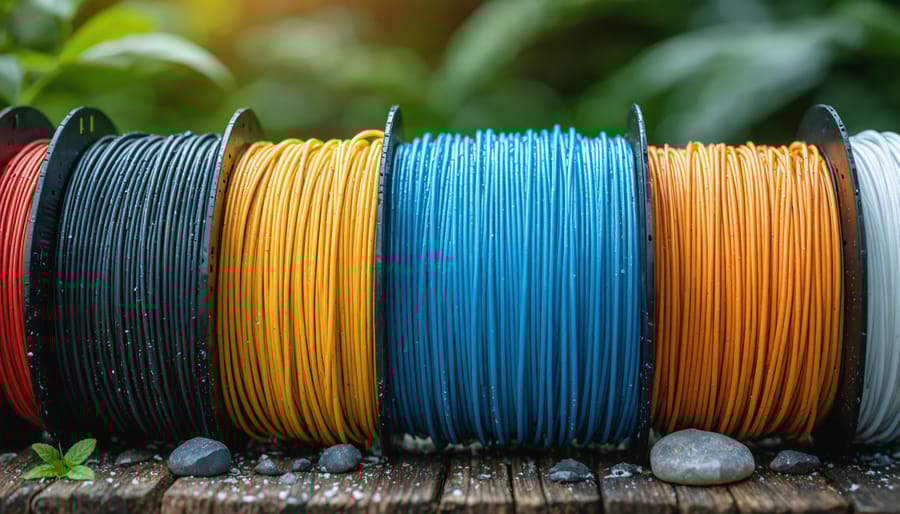 Collection of weather-resistant 3D printer filament spools displayed on white background