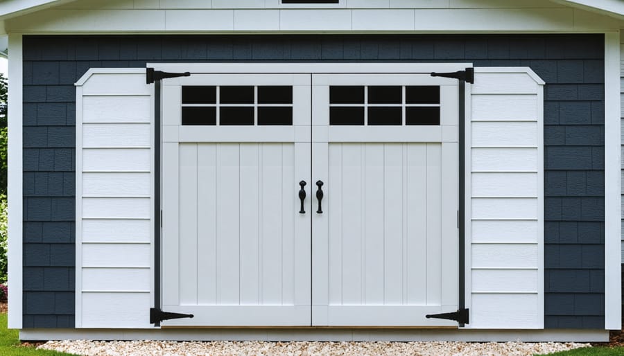 Weatherstripping and door sweep installed on shed door threshold
