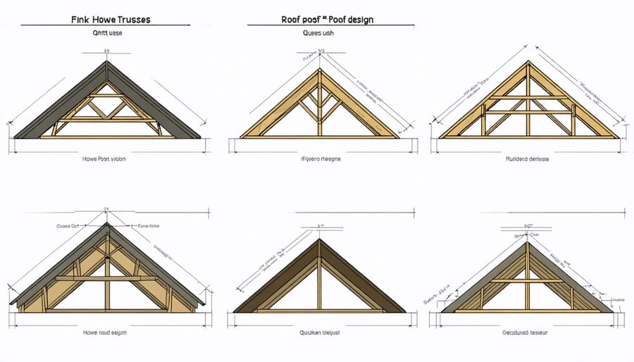 Technical diagram comparing common shed roof truss designs with labeled components