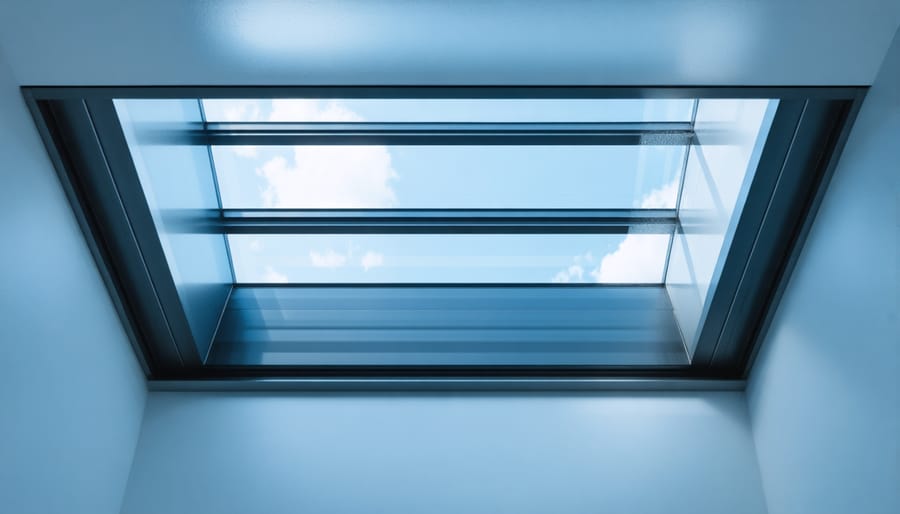 Close-up of skylight flashing being installed with sealant on asphalt shingle roof