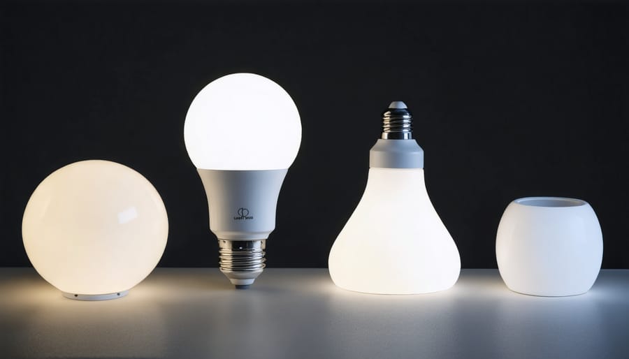 Collection of smart LED light bulbs with metallic and glass finishes